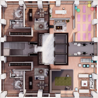 Amenidades en el nivel 15 de Selenite, área social y recreativa