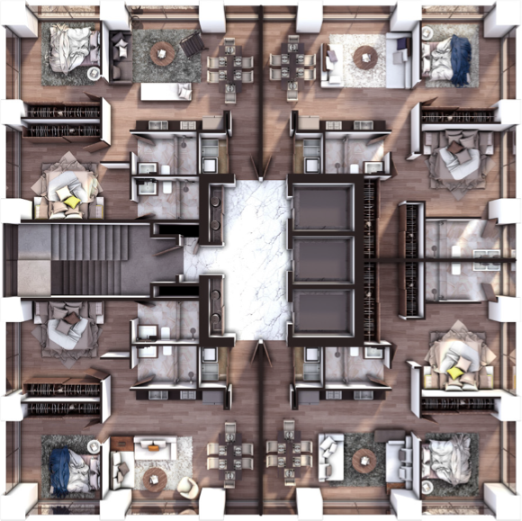 Distribución del departamento en Selenite en vista de perspectiva