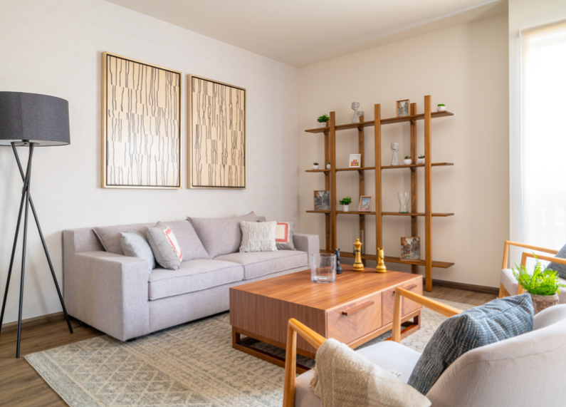 Vista alternativa de la sala en un departamento de Zacatlán